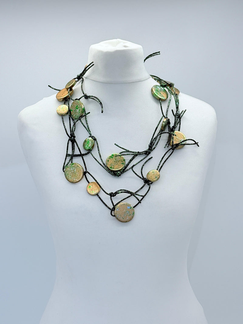 Coins on Leatherette Chain Necklaces - Hand gilded