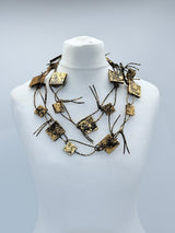 Wooden Squares on Leatherette Chain Necklaces - Hand gilded