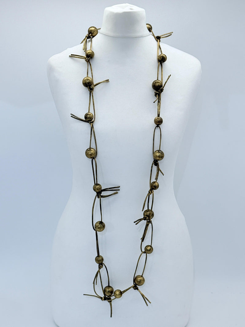 Round Beads on Leatherette Chain Necklaces - Hand gilded