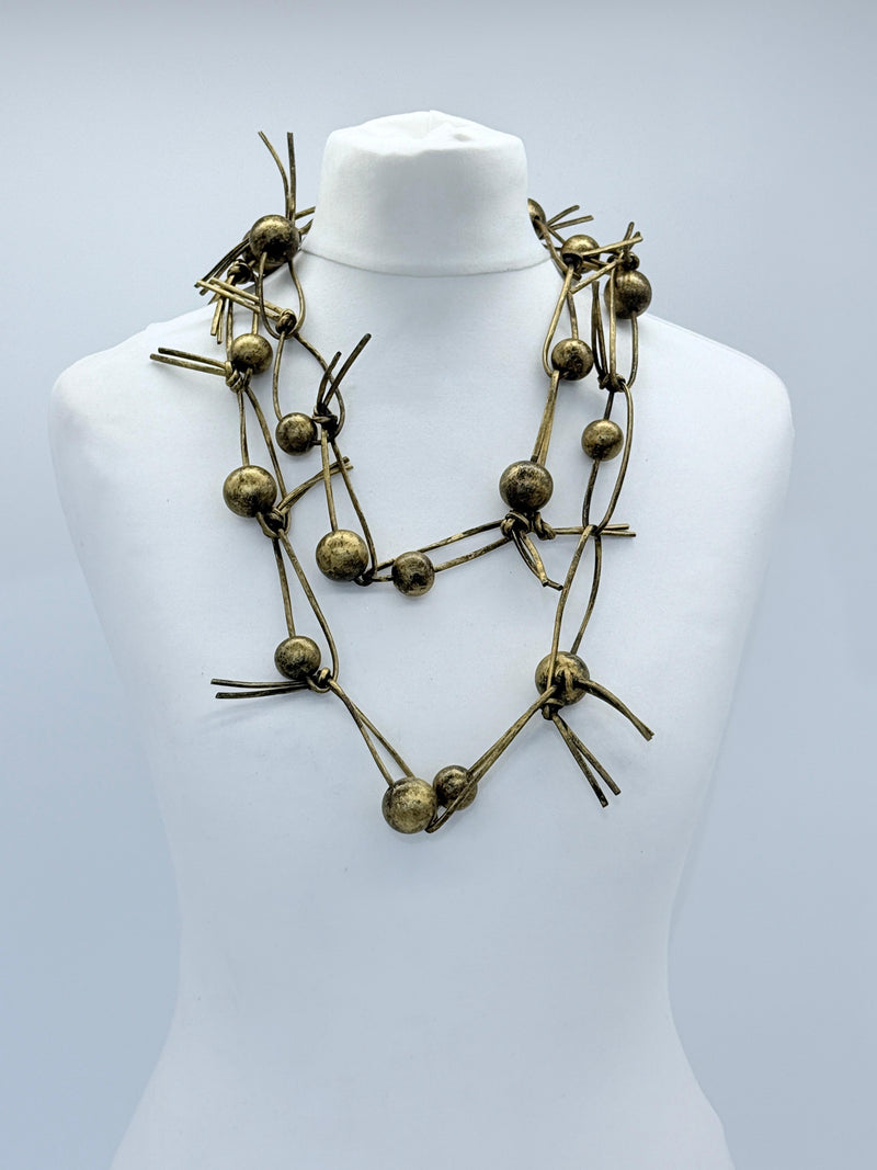 Round Beads on Leatherette Chain Necklaces - Hand gilded