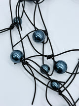 FAUX PEARLS ON LEATHERETTE CHAIN NECKLACE - BIG