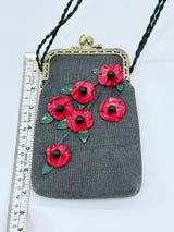 Handmade Glasses Case with Leatherette Straps - Poppy with Leaves