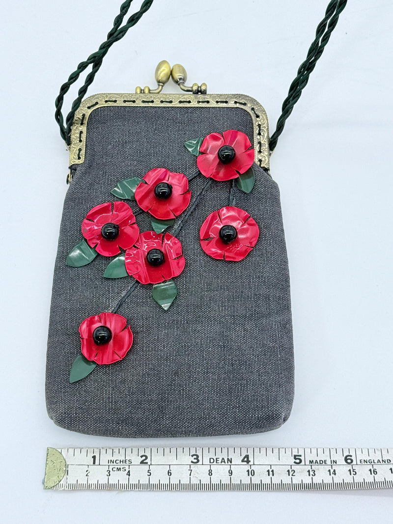 Handmade Glasses Case with Leatherette Straps - Poppy with Leaves