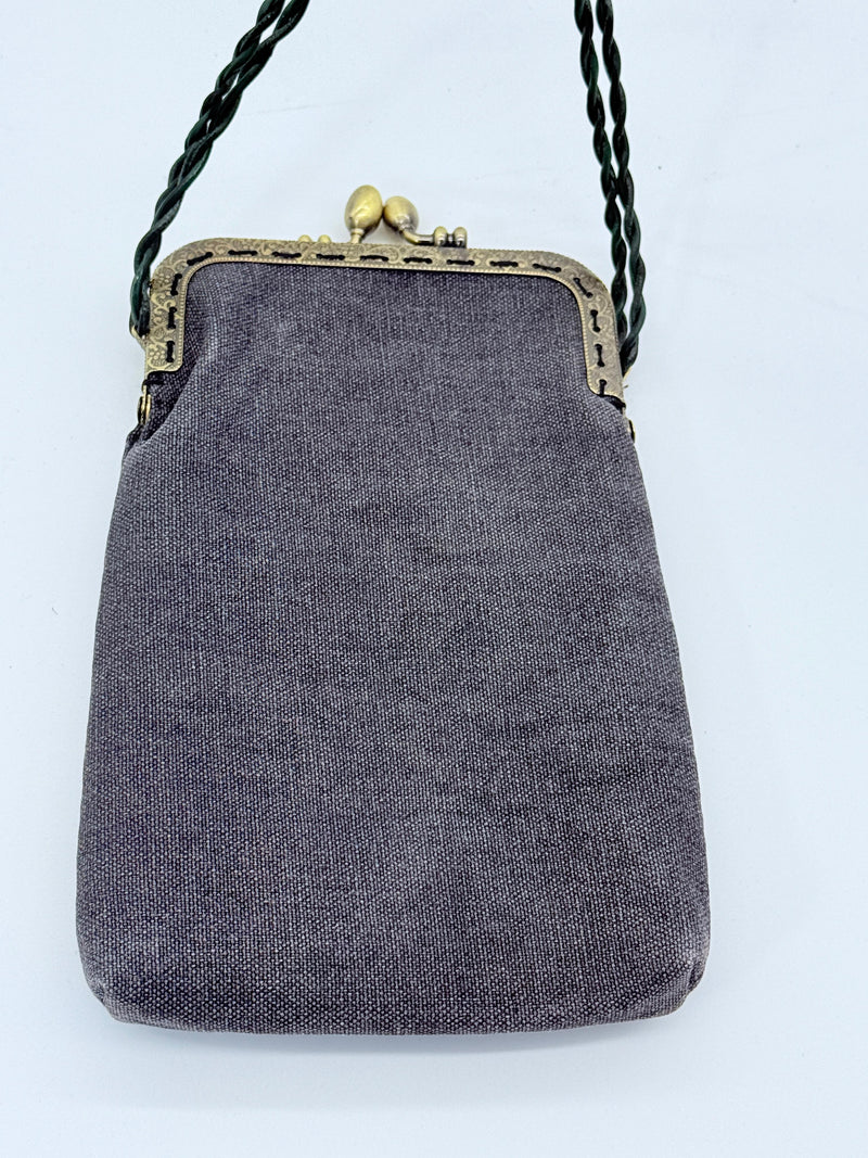 Handmade Glasses Case with Leatherette Straps - Poppy with Leaves