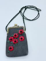 Handmade Glasses Case with Leatherette Straps - Poppy with Leaves