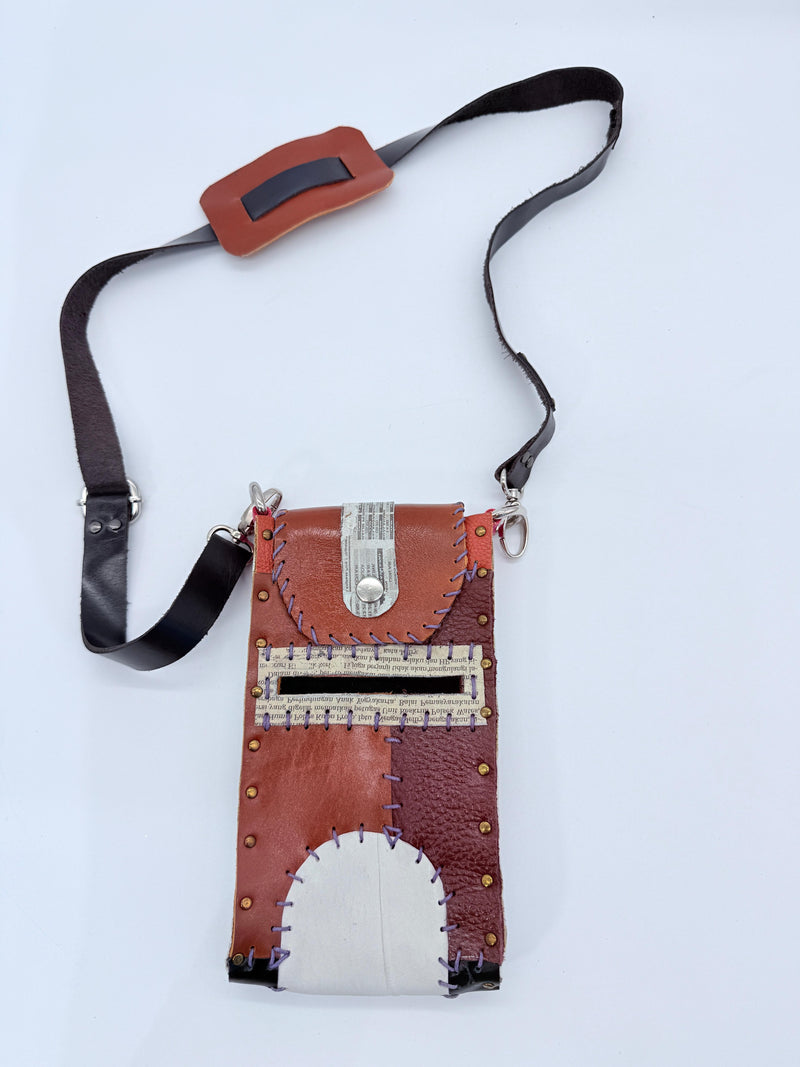 Hand Crafted Cross Body Cell Phone Bag From Recycled Leather