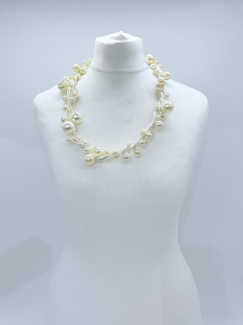 3 Strands Faux Pearls on Rubber Necklaces