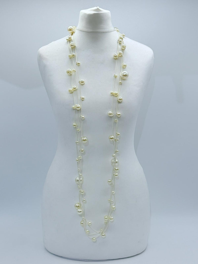 3 Strands Faux Pearls on Rubber Necklaces