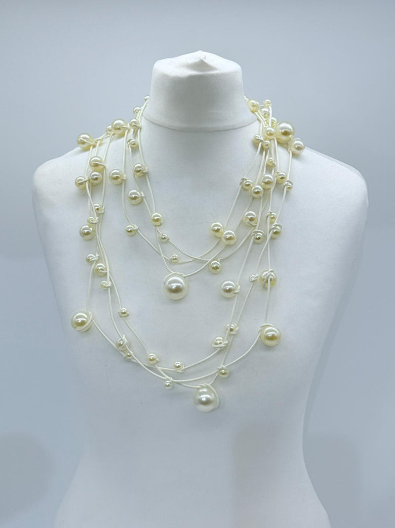 3 Strands Faux Pearls on Rubber Necklaces