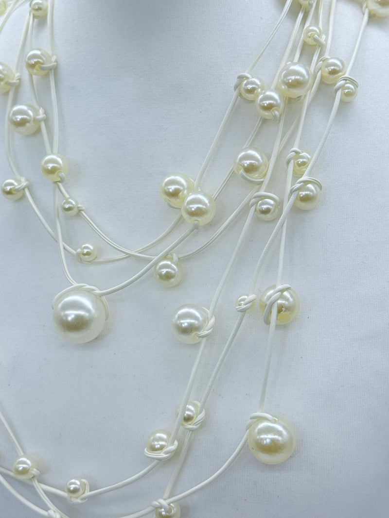 3 Strands Faux Pearls on Rubber Necklaces