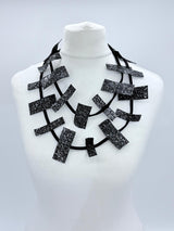 Recycled Leatherette Rectangles Necklace - Hand-painted