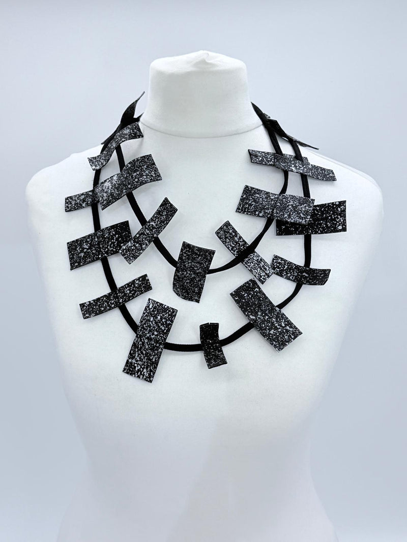 Recycled Leatherette Rectangles Necklace - Hand-painted
