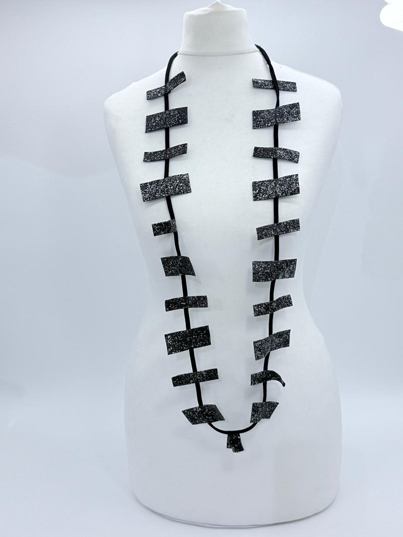 Recycled Leatherette Rectangles Necklace - Hand-painted
