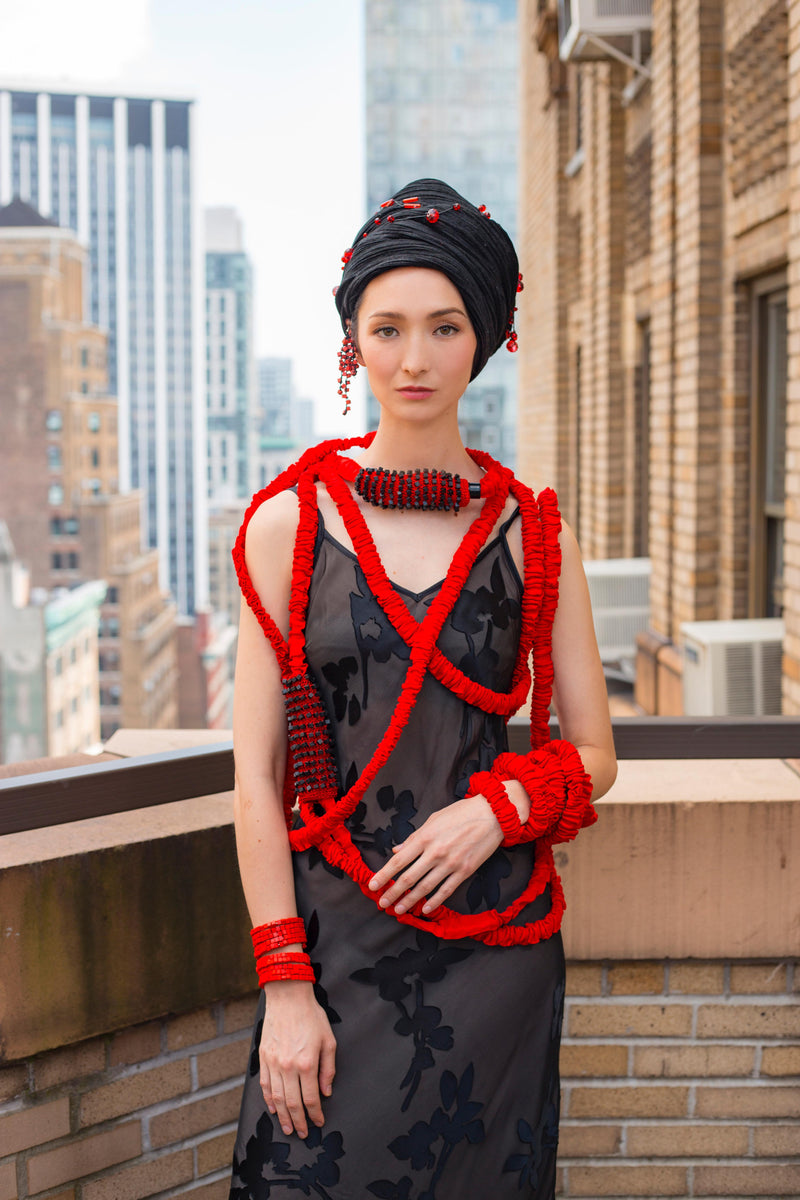 Rouge Ribbon Wrap Necklace