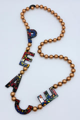 Jimi Hendrix Recycled Wooden Beads PEACE Necklace