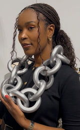 Hand painted recycled wooden giant ring chain necklace