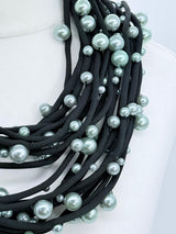 Handmade Pearl Statement Necklace | Recycled Textile Cord - Small