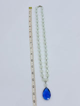 Vintage Milky Crystal Beads with Blue Crystal Pendant - Long