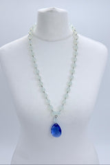 Vintage Milky Crystal Beads with Blue Crystal Pendant - Long