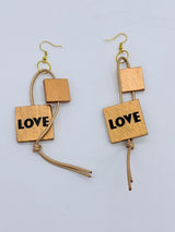 Handmade LOVE & HOPE Letter Earrings – Recycled Wood Square Dangle Earrings | Sustainable Statement Jewelry