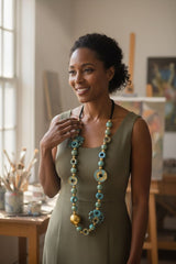 Universe Inspired Statement Necklace – Handmade Recycled Wood & Fabric Boho Jewelry