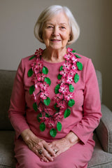 Handmade Poppy Necklace | Recycled Plastic & Hand Embroidered Ribbon Jewelry - Long