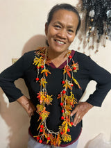 Autumn Leaf with Red Berry Necklace Long - Jianhui London
