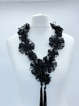 Chrysanthemum Flower Necklace | Handmade Recycled Ribbon Statement Jewelry