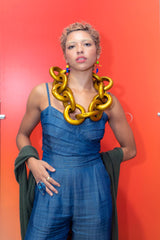 Hand painted gold recycled wooden ring chain necklace - Jianhui London