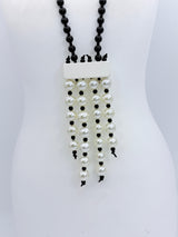 Handmade Recycled Wooden Bead Necklace with Faux Pearl Tassel Pendant