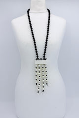 Handmade Recycled Wooden Bead Necklace with Faux Pearl Tassel Pendant