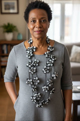 3 Strand Handmade Sakura Flower Necklace – Sustainable Floral Statement Necklace in Recycled Textile