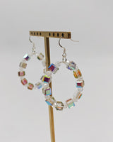 Handmade Crystal Hoop Earrings - Cube Crystal Bead Statement Hoops - Lightweight Artisan Jewelry