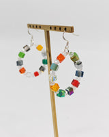 Handmade Crystal Hoop Earrings - Cube Crystal Bead Statement Hoops - Lightweight Artisan Jewelry