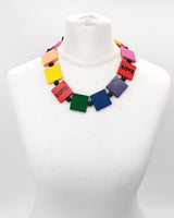 Handmade Rainbow Wooden Square Necklace – Recycled Wood LOVE Necklace | Colorful Pride Jewelry Gift