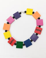 Handmade Rainbow Wooden Square Necklace – Recycled Wood LOVE Necklace | Colorful Pride Jewelry Gift