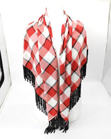 Handmade Cotton Scarf with Recycled Wood Tassel | Sustainable Boho Shawl & Decorative Table Cloth
