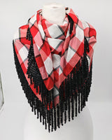 Handmade Cotton Scarf with Recycled Wood Tassel | Sustainable Boho Shawl & Decorative Table Cloth