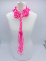 Chrysanthemum Flower Necklace | Handmade Recycled Ribbon Statement Jewelry - Short