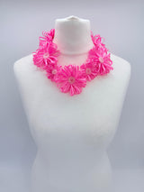 Chrysanthemum Flower Necklace | Handmade Recycled Ribbon Statement Jewelry - Short