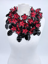 Handmade Poppy Necklace | Recycled Plastic & Hand Embroidered Ribbon Jewelry - Long