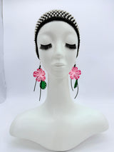 Handmade Poppy Flower Earrings – Recycled Plastic Statement Earrings with Silver Hook | Eco Friendly Gift for Women