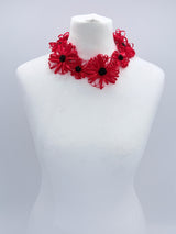 Chrysanthemum Flower Necklace | Handmade Recycled Ribbon Statement Jewelry - Short