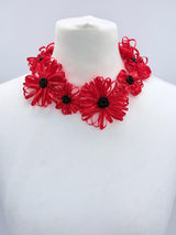 Chrysanthemum Flower Necklace | Handmade Recycled Ribbon Statement Jewelry - Short
