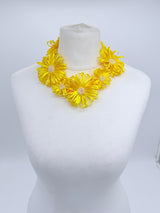 Chrysanthemum Flower Necklace | Handmade Recycled Ribbon Statement Jewelry - Short