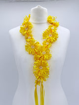 Chrysanthemum Flower Necklace | Handmade Recycled Ribbon Statement Jewelry