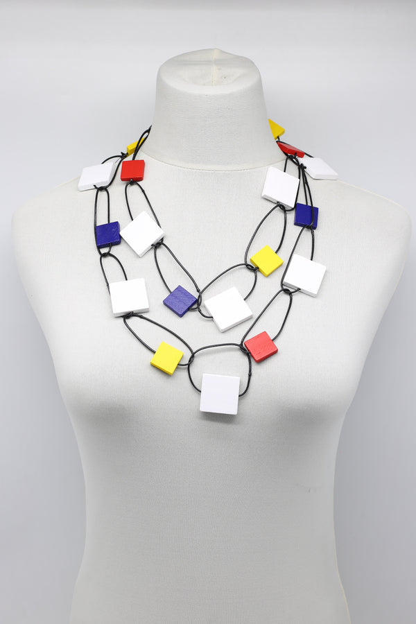 Mondrian Collection  - Cotton cord chain with 2x2cm & 3x3cm squares necklace - Jianhui London