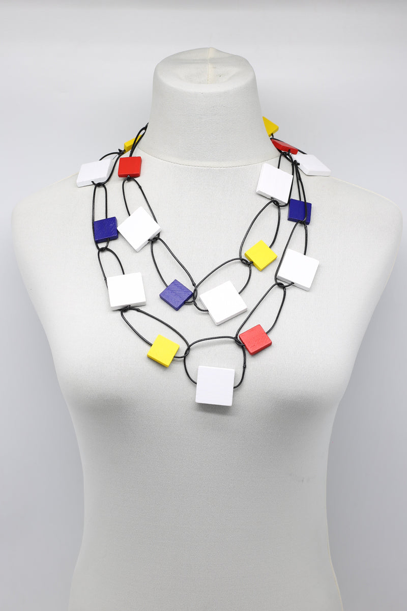Mondrian Collection  - Cotton cord chain with 2x2cm & 3x3cm squares necklace - Jianhui London