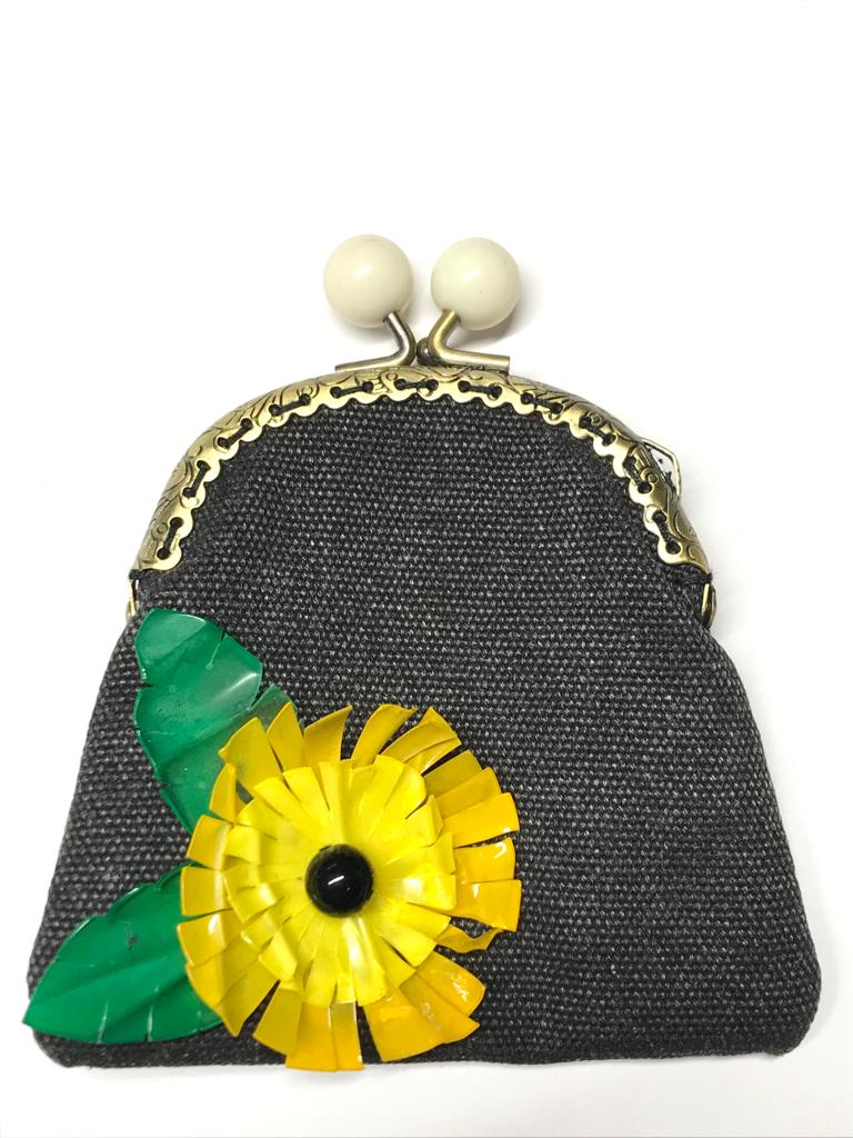 Handmade Small Purses - Recycled Charcoal Denim - Jianhui London