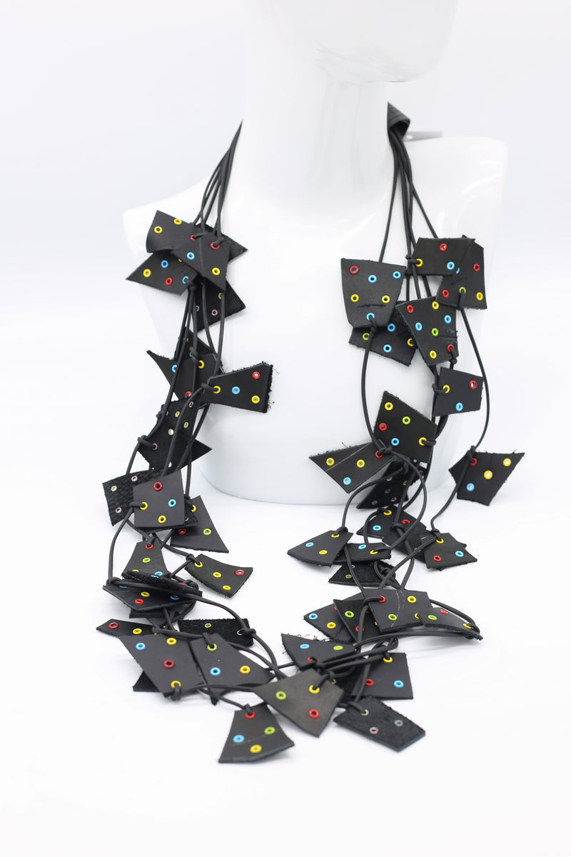 Recycled Leather Irregular Shapes - Multi Grommets - Jianhui London